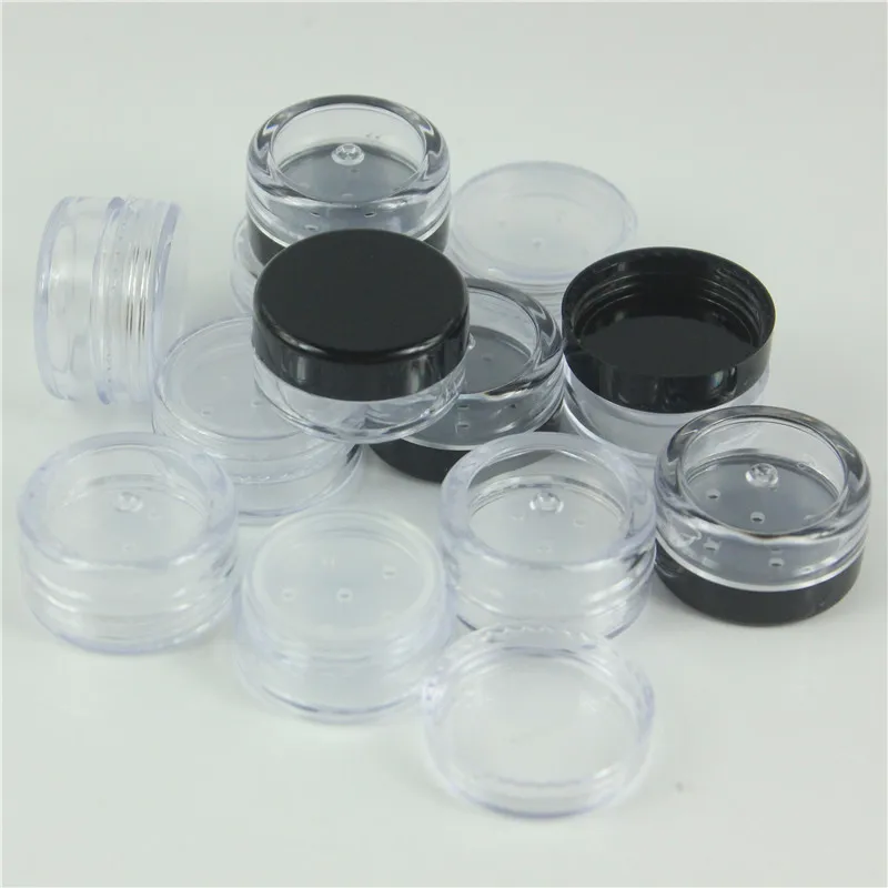 500pcs/lot 1g Plastic Empty Loose Powder Pot With Sieve Cosmetic Makeup Jar Container Travel Refillable Perfume Cosmetic Sifter