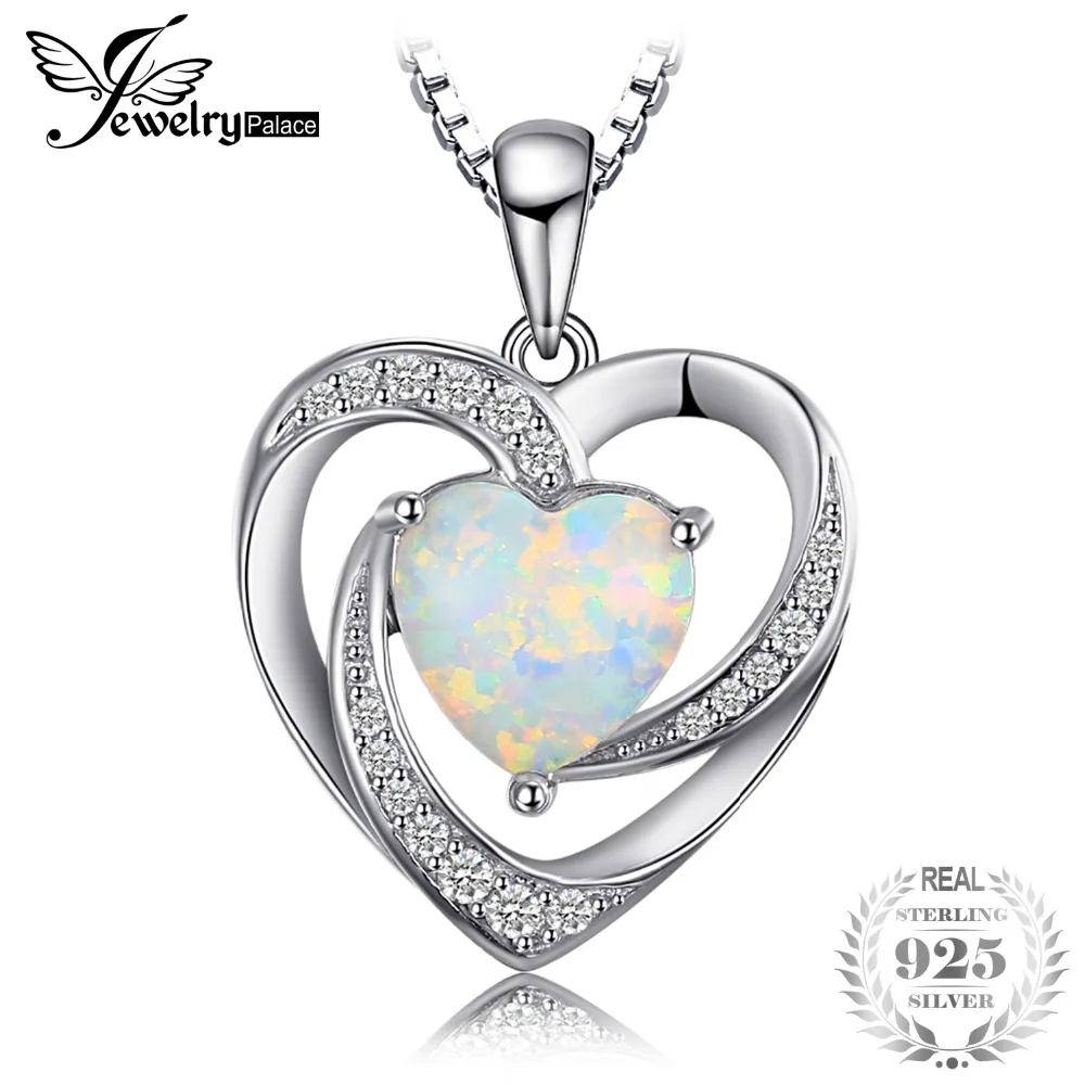 

JewelryPalace Fashion 2.54ct Created Opals Heart Pendants For Women 925 Sterling Silver Wedding Jewelry Not Include the Chain