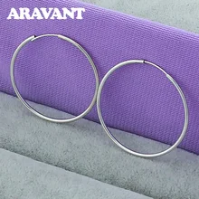 Joyería de plata 925 35mm lisa redonda círculo pendientes para las mujeres joyería de moda