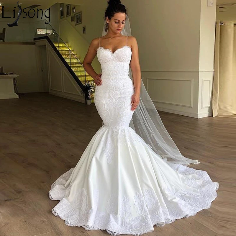African Plus Size Mermaid Corset Wedding Dresses Bridal Gowns Vestido De Noiva robe de mariée Spaghetti Neck Lace Up