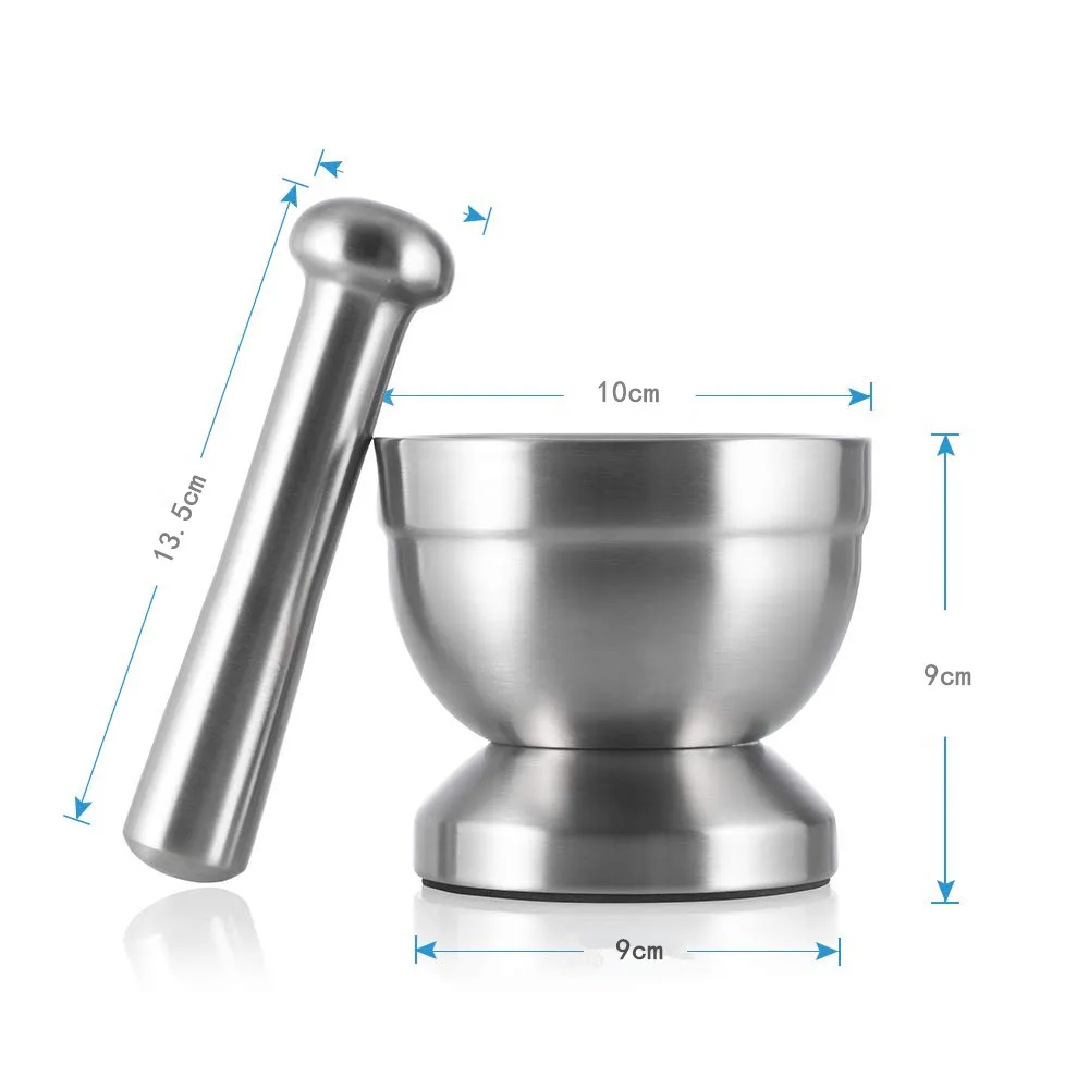 LMETJMA Stainless Steel Spice Grinder With Mortar and Pestle Herbs Spice Grinder Bowl Seasoning Mill Pill Crusher KC0245 salt and pepper grinder herb grinder