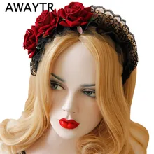 AWAYTR ручной работы цветочный ободок с розами убор для головы с кружевами Цветок голова Элегантные украшения для волос вечерние аксессуары для волос