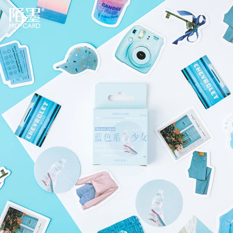 

46Pcs/lot Blue Girl Series Diary Album Lable Stickers Cute Boxed Kawaii Stickers Planner DIY Scrapbooking Korean Stationery