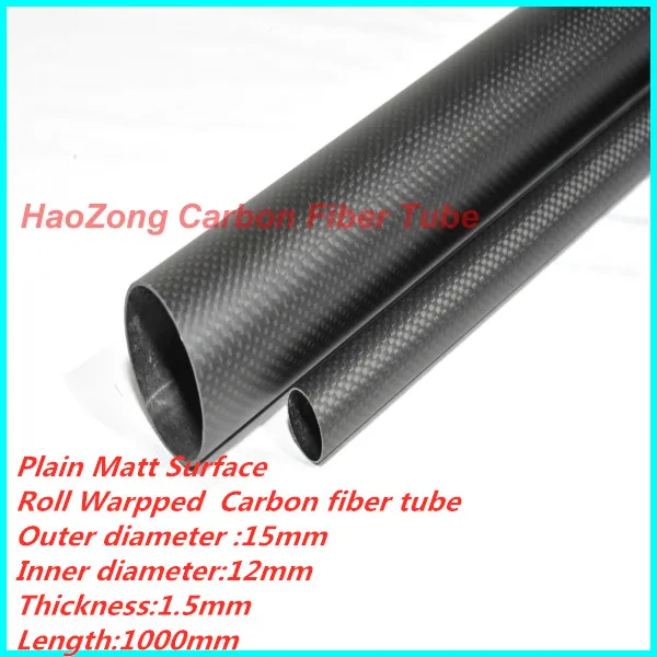 1 m Roll Wrapped Matt 1 x 3k Carbon Fiber Tube OD 14mm x ID 12mm x 1000mm