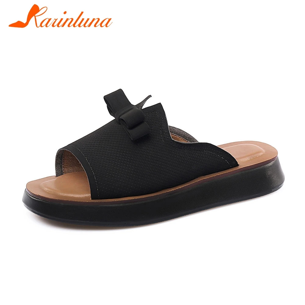 

KARINLUNA Brand New Fashion Ladies Flat With Bowtie Hollow Women Shoes Woman Casual Outside Summer Slippers Girl Shoes Female