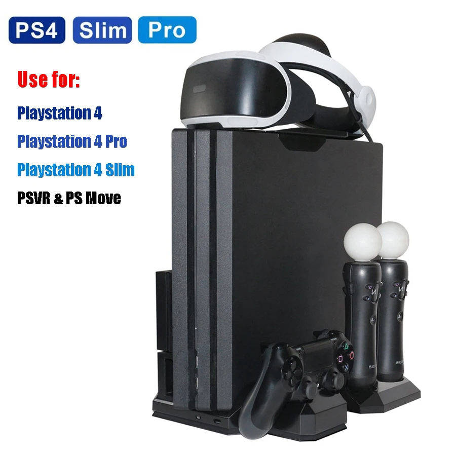  PS4 Pro Slim & PS VR Multifunctional Vertical Cooling Stand Cooler PS Move & PS4 Controller Chargin