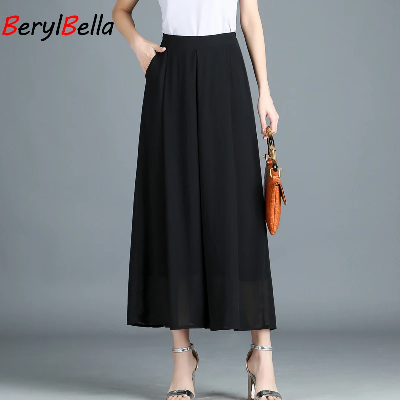 

2018 Spring Summer Korean Chiffon Wide Leg Pants Female High Elastic Waist Loose Thin Section Ankle-length Pant For Office Wear