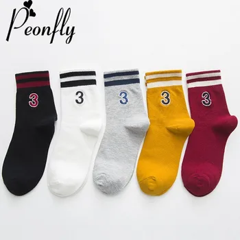 

PEONFLY Personality Short Socks Women Fashion Embroidery Digital casual Cotton Sock School Wind Ventilation Motion Female Sock