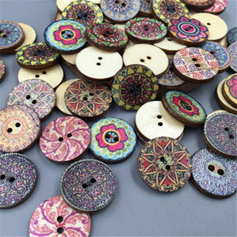 2016-100x-Mixed-Vintage-Colorful-Flowers-Wood-Buttons-Scrapbooking-Sewing-Craft-20mm-C1EV (2)