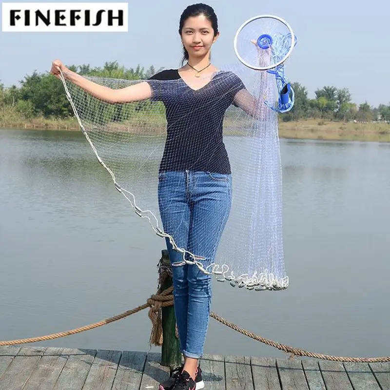 Finefish Cast Net 2.4-4.2M With Sinker Or Without Sinker USA Trap Catch Fishing  Net With Ring Small Mesh Hand Throw Network