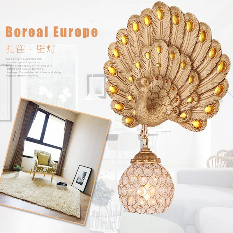 

Gold and silver European-style creative peacock LED wall lamp outdoor lighting indoor modern living room wall lightfor bedroom