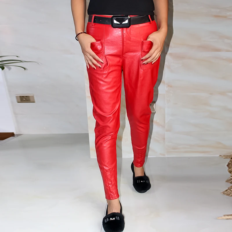 Beste Vrouwelijke herfst winter harembroek vrouwelijke PU lederen broek voeten losse casual broek broek Slanke Kunstleer Broek Voor Vrouwelijke