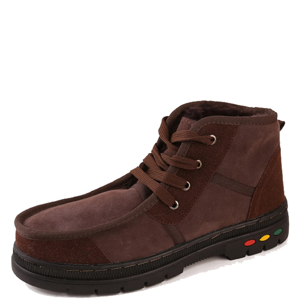 Зимние ботинки QFFAZ Мужская модная зимняя обувь из флока на меху мужская кожаная