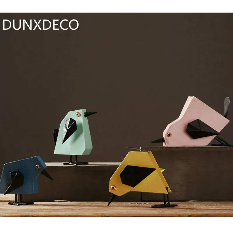 

DUNXDECO Decoration Accessories Miniature Modern Simulation Little Bird Wooden Iron Craft Figurines Desk Display Gift