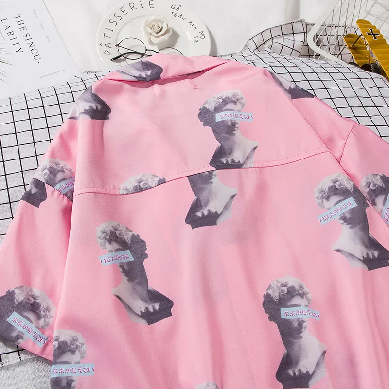 OSCN7 2019 عارضة المطبوعة قصيرة الأكمام قميص الرجال الشارع 2019 هاواي الشاطئ النساء أزياء قصيرة الأكمام قمصان Harujuku رجل 375