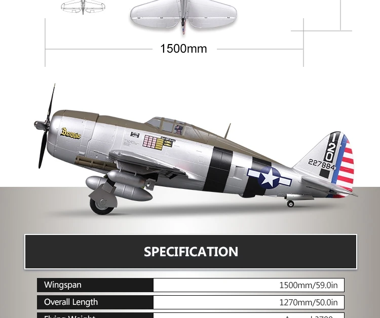 FMS 1500MM 1.5M P47 P-47 Razorback Bonnie 6S 6CH with Flaps Retracts PNP RC Airplane Big Warbird Model Plane Aircraft Avion