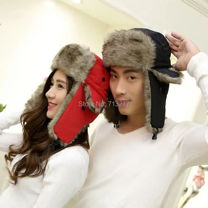 

Fashion Unisex Russian Hat Caps Wholesale Solid Color Trapper Hat Warm Winter Earflaps Fur Bomber Cap Hat for Men Women