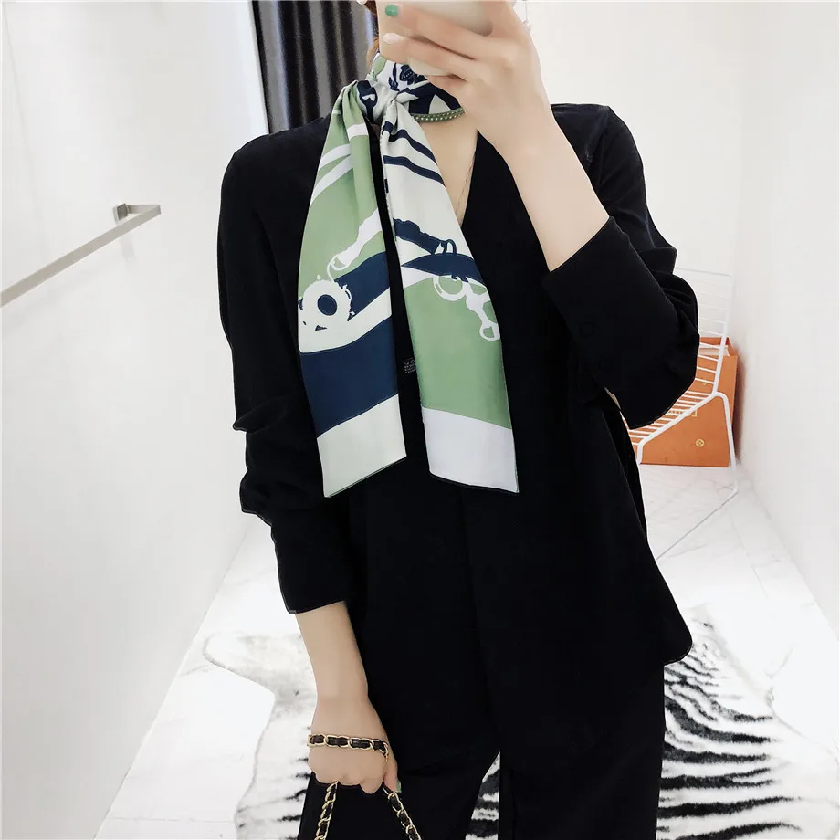 160cm Luxury Brand New Design Tassels Chain Twill Scarf Double-deck Women Scarf Head Silk Scarves Wraps Neckerchief For Ladies