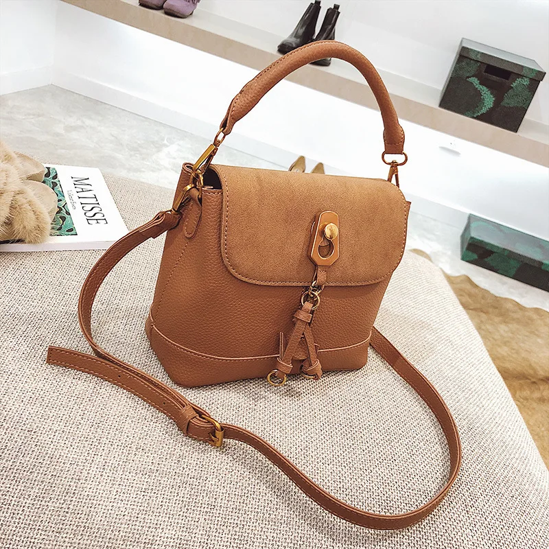 

New Vintage Faux Suede Patchwork Women Bucket Shoulder Bag PU Leather Ladies Handbag Female Famous Brand Casual Tote Sac Femme