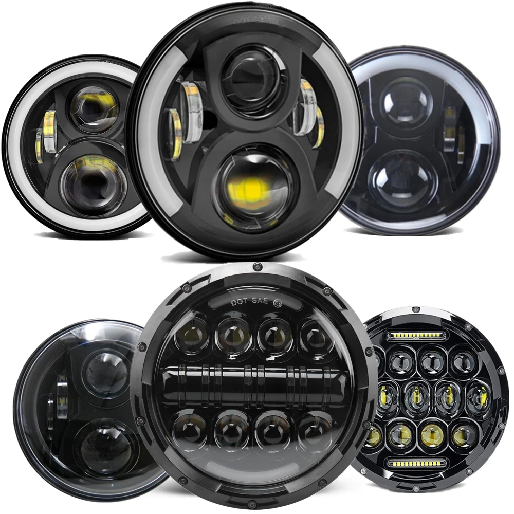 

7 Inch Round Motorcycle LED Headlight Hi Low Beam DRL White Halo Angel Eyes H4 Motorcycle Headlight Amber Turn Signal LED