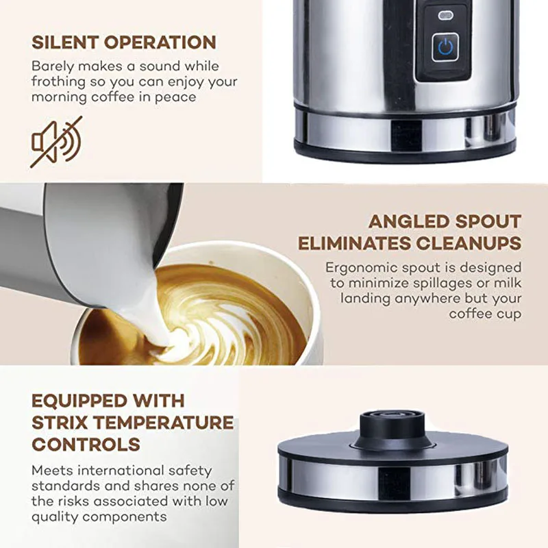 Stainless Steel 3 Function Automatic Milk Frother Coffee Foamer Container Soft Foam Cappuccino Maker Electric Coffee Frother