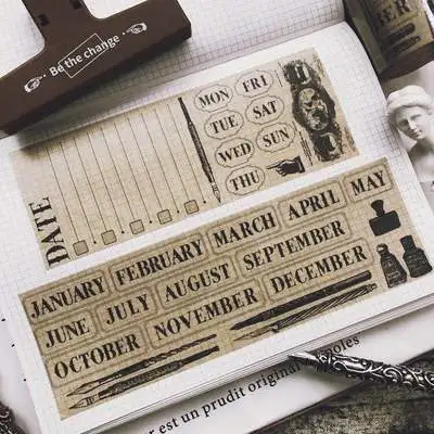 

60mm wide Vintage Week number plan Retro decoration washi tape DIY planner scrapbooking diary masking tape escolar