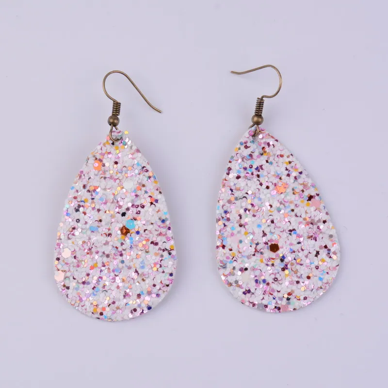 Rainbery Teardrop из искусственной кожи Серьги Блёстки глазу различных Multicolors Богемия капли воды серьги je0656 - Окраска металла: white