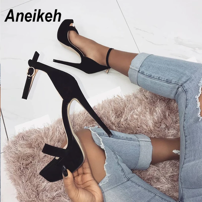 $16.1 Aneikeh High Heels Sandals Summer Ankle Strap Open Toe Party Dress 14cm Platform Gladiat