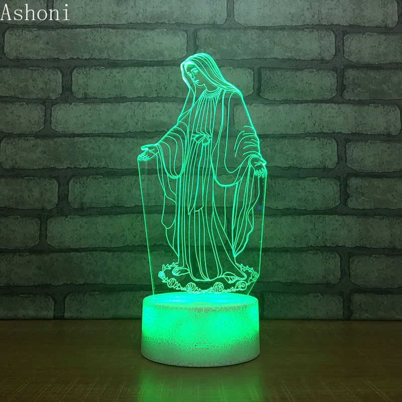 3D Акриловый светодиодный ночник Благородная Дева Мария сенсорный 7 цветов