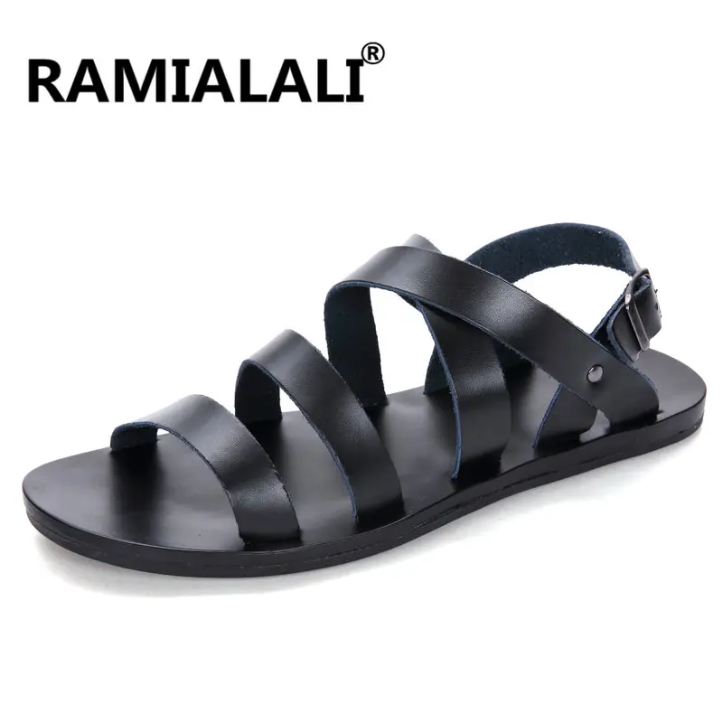 

Ramialali Brand Leather Summer Soft Male Sandals Shoes for Men Breathable Light Beach Casual Quality Walking Sandal Shoes