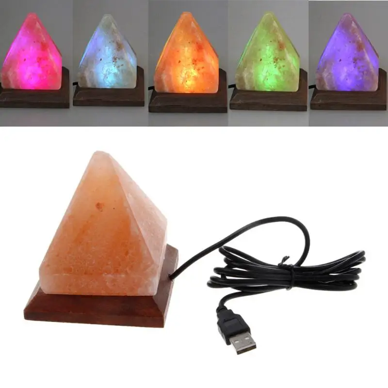 

1PCS Night lights himalayan salt lamp pyramid USB multicolor desk computer lamp