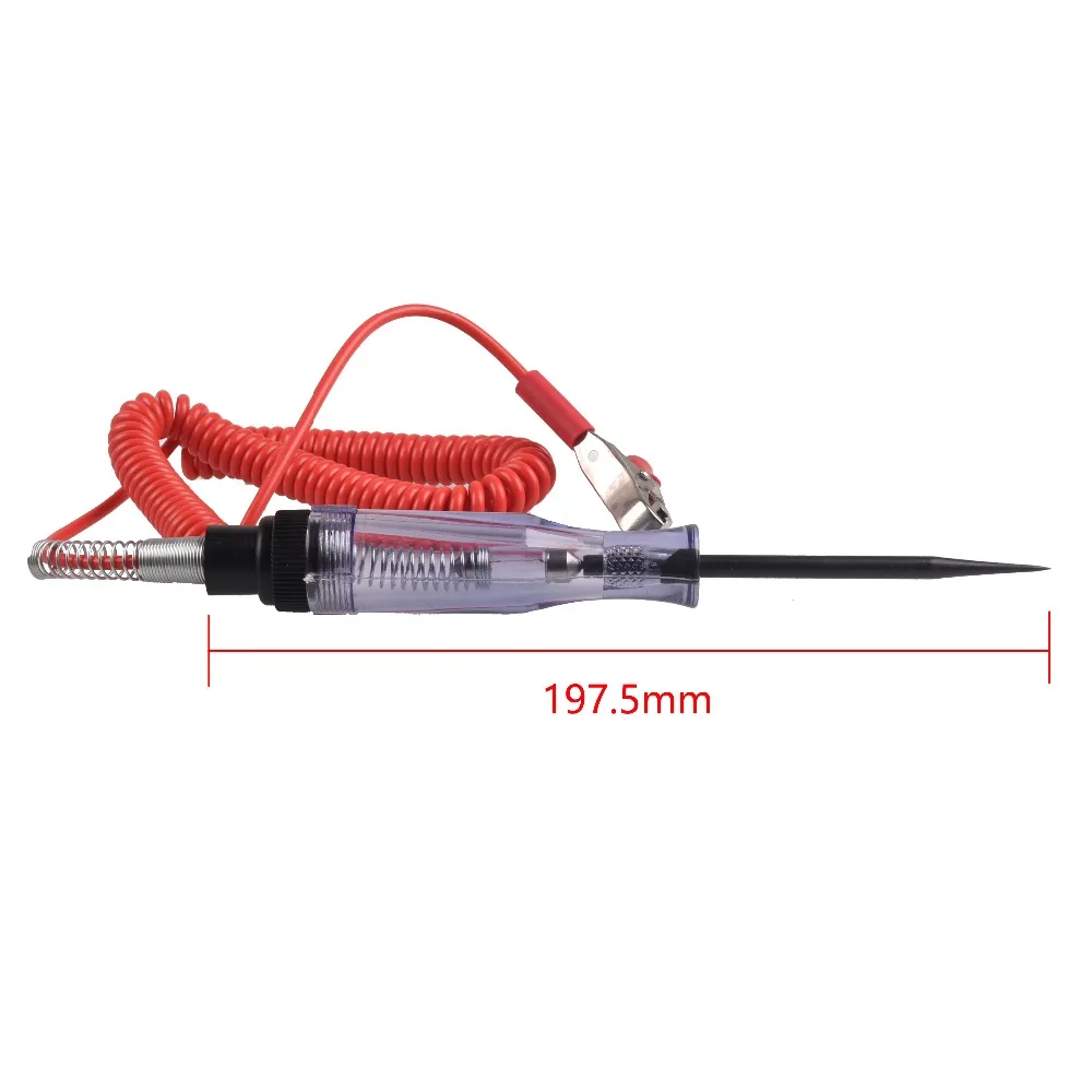 Car Electrical Voltage Tester Pen circuit tester circuit detector probe pen tester voltage test pen Spring DC 6V 12V 24V Transparent Car Motorcycle Light Lamp Electrician Test Pencil