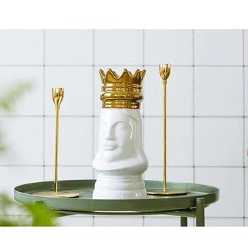 

King And Queen Luxury Tabletop Vase Gold Golden Crown Light Decorative Flower Pot Flower Arrangement Bottle Art Ceramic Craft