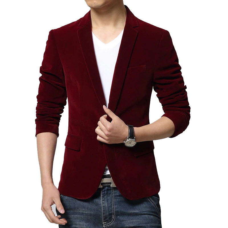 BROWON 브랜드 새 패션 Unique Mens Suits 블레이저 스타일 남성 Corduroy Single Button 노치 칼라 남성 블레이저즈 2018