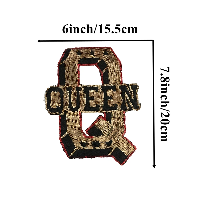 

2018 New 1 PC QUEEN Letter Sequined Patches for Clothing Vintage Sequins Q Patch DIY Decoration Embroidery Applique 20.5 x 16cm