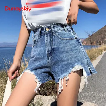 

Streetwear Denim Shorts For Women 2020 Summer High Waist Ripped Cool Blue And Black Shorts With Tassel Pockets Mini Short Jeans