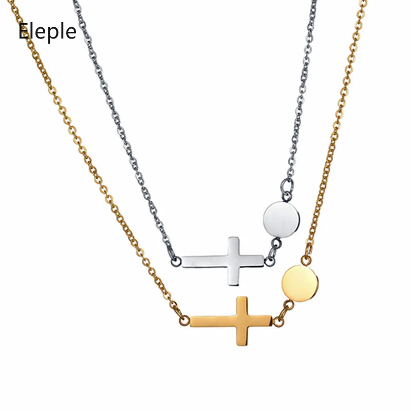 Eleple Stainless Steel Clavicle Chain Lady's Short Necklaces Cross Round Brand Simple Necklace Jewelry Manufacturer S-N603 | Украшения