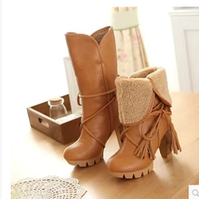 Новые Модные женские теплые зимние ботильоны зимние Для женщин сапоги для верховой езды, женские сапоги на высоком толстом каблуке высокие ботинки на шнуровке