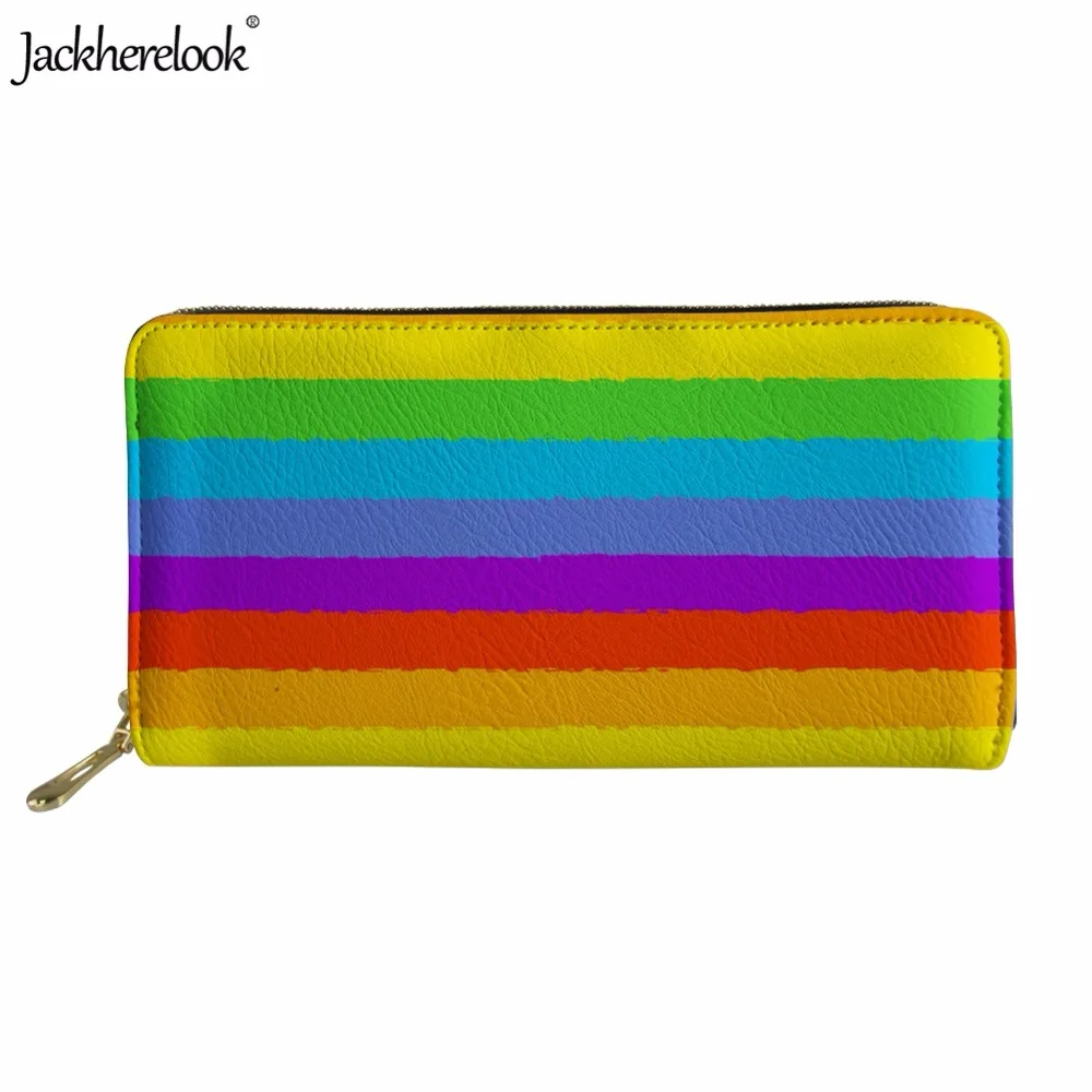 

Jackherelook Women's Cluth Wallets Zipper Leather Purse for Woman Colorful Rainbow Flags Pride Pattern Brand Design Card Holder