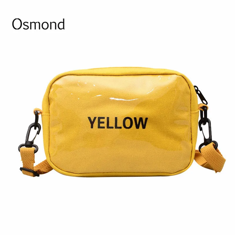 

Osmond Woman Canvas Handbags Women Messenger Bags Mini Jelly PVC Crossbody Bag Yellow Letter Printing Clutches Bolsos Feminine