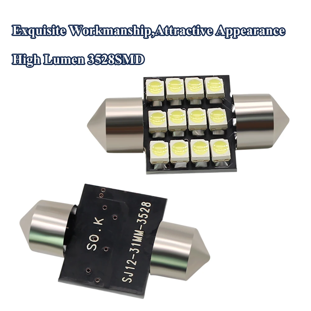 10 шт. гирлянда 31 мм светодиодный C5W C10W CANBUS 12 SMD 3528 Светодиодный лампы Белый красные, синие для авто Интерьер автомобильного салона ствол светильники 12V
