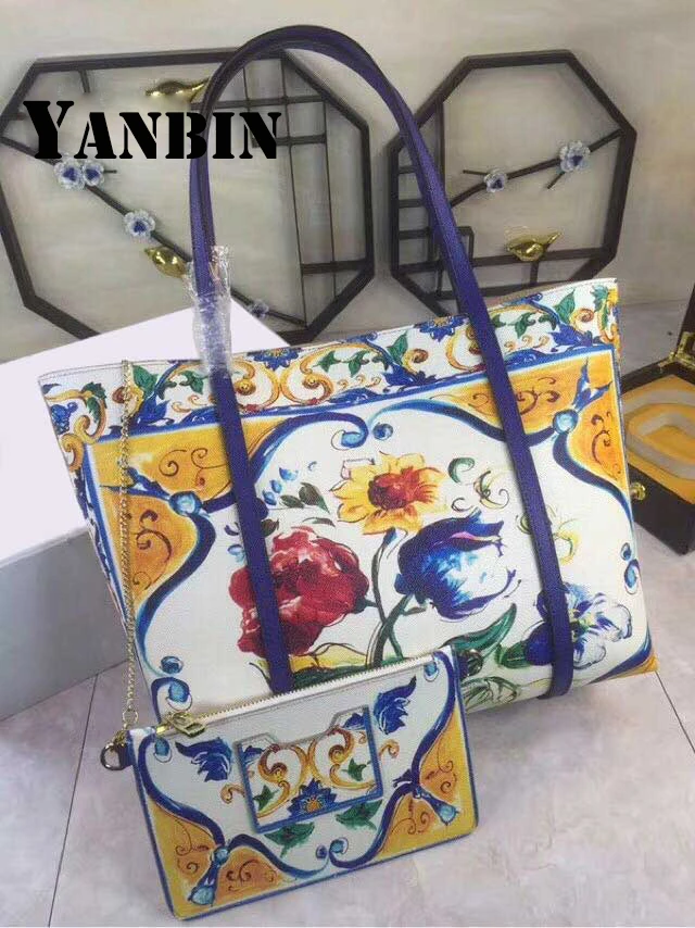 

2019 Lemon Color Printed Leather Women's Shoulder Bag Shopping Bag Large Capacity Portable Mother Luxury Handbags Women Designer