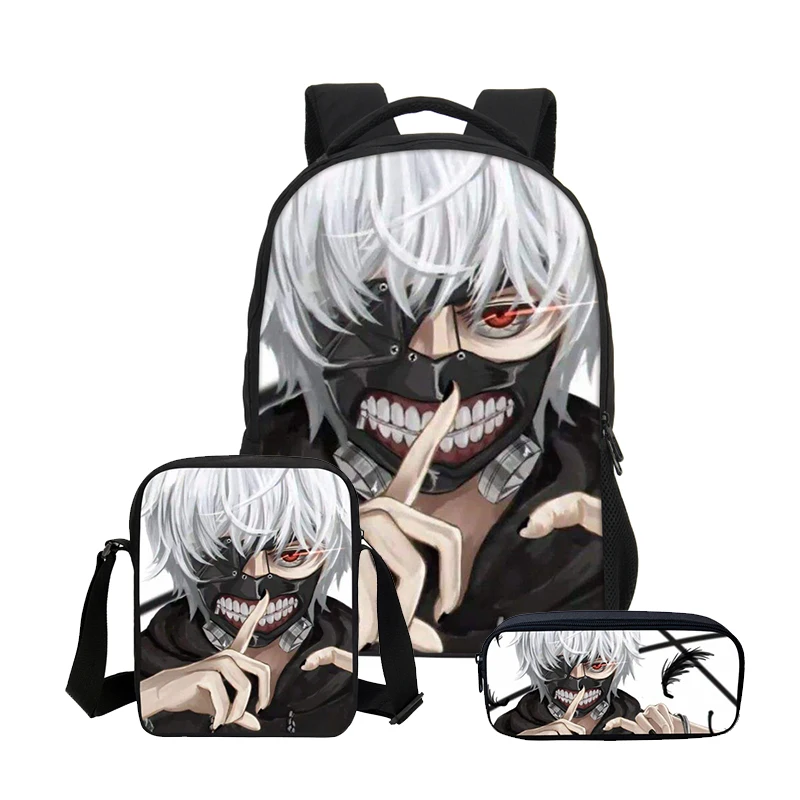 

3Pcs/Set Portfolio School Bags For Boys Girls Harajuku Anime Cartoon Tokyo Ghoul 3D Printing Backpacks Casual Daypacks Bookbag