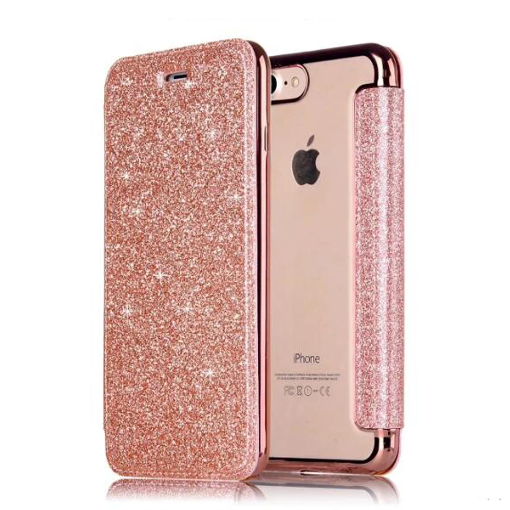 Rose Gold Jetjoy 3D Блестящий чехол-кошелек для iPhone X 8 Plus, силиконовый чехол, гибридный блестящий кожаный чехол, противоударный чехол для телефона s - Цвет: Rose Gold