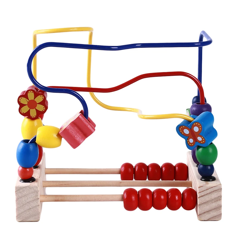 Детские игрушки, креативная деревянная игрушка с бисером, три линии, цветок, птица, круглая бусина, рамка для раннего образования, игрушки для детей - Цвет: As picture