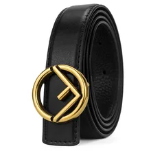 Western Gold Sliver Черная позолоченная пряжка F Черный кофейный кожаный ремешок Унисекс Причинные √