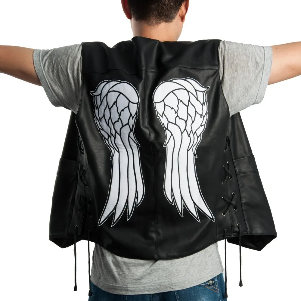 

Halloween The Walking Dead Daryl Dixon PU Leather Vest Angel Wings Jacket Motorcycle Biker Vest Cosplay Costume