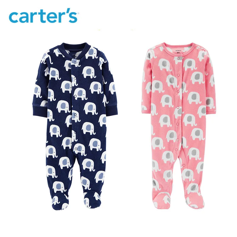 Флисовый комбинезон для сна и игр с длинными рукавами изображением слона одежда