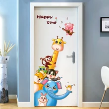 Наклейки на дверь мультфильм аниме милые животные Дети Гостиная креативное украшение Самоклеящиеся наклейки на стену