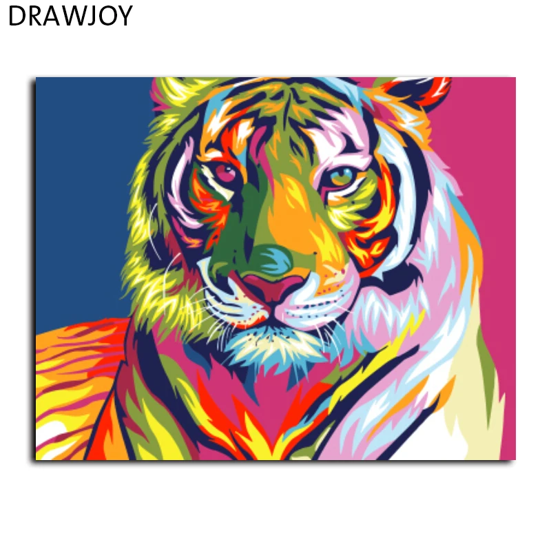 

DRAWJOY Framed Painting By Numbers Of Abstract Tiger DIY Oil Painting On Canvas Home Decoration Wall Aar GX9203 40*50cm